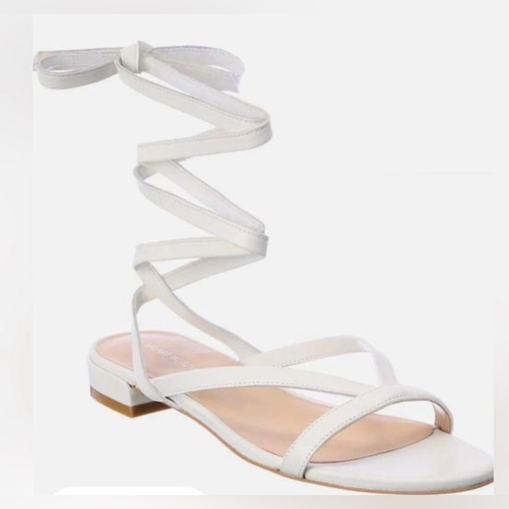 New Stuart Weitzman Leather Anita Ankle Wrap Sandal Size 9 White Strappy Lace Up